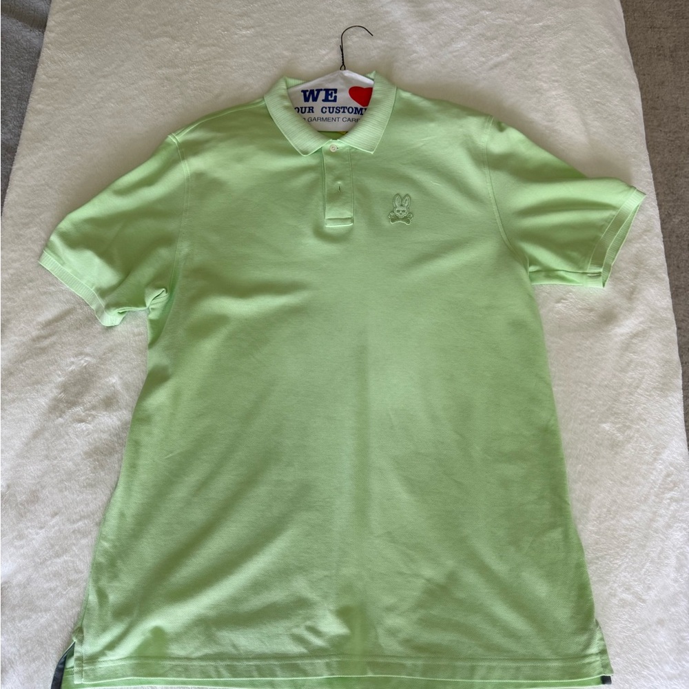 Psycho Bunny Men Green Polo Shirt with Classic Collar and Short Sleeves size 9